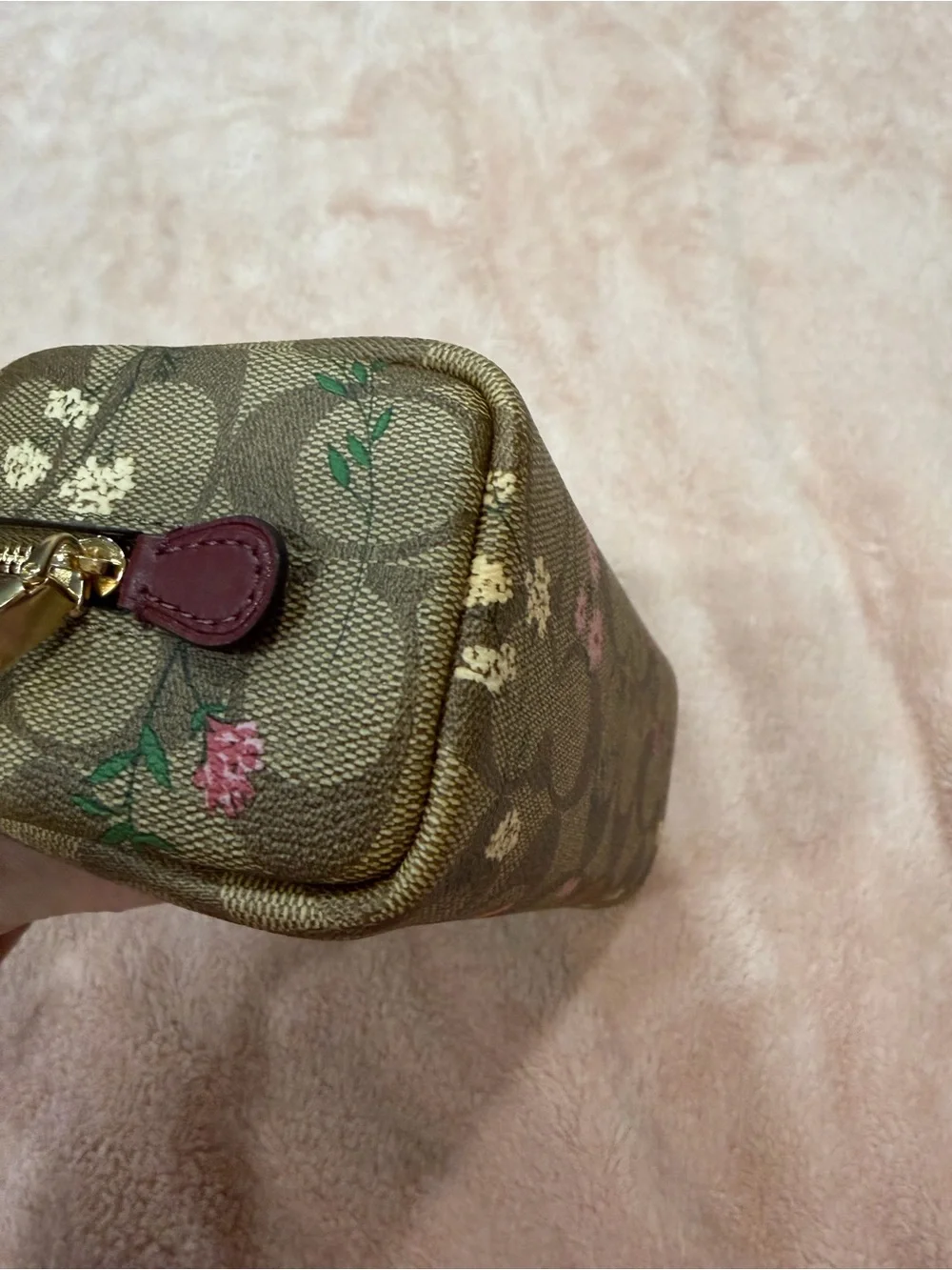 COACH Brown Signature Wildflower Boxy Floral Makeup Cosmetic Pouch